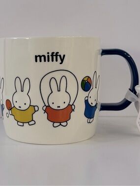 miffy Ceramic Mug with Multicolor Bunny Play Designs - White & Navy